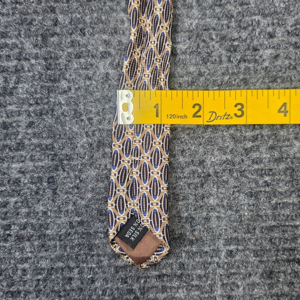 Stafford Executive Silk Tie Men's Tan Navy Blue Geometric Oval Made in Italy